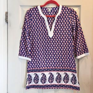 J. Crew Factory Blue & Pink Floral Paisley Tunic